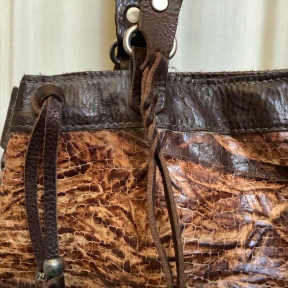 Vin Baker Reptile Embossed Leather Bag Cowgirl Leather Tassels Braided Handles - Picture 3 of 9